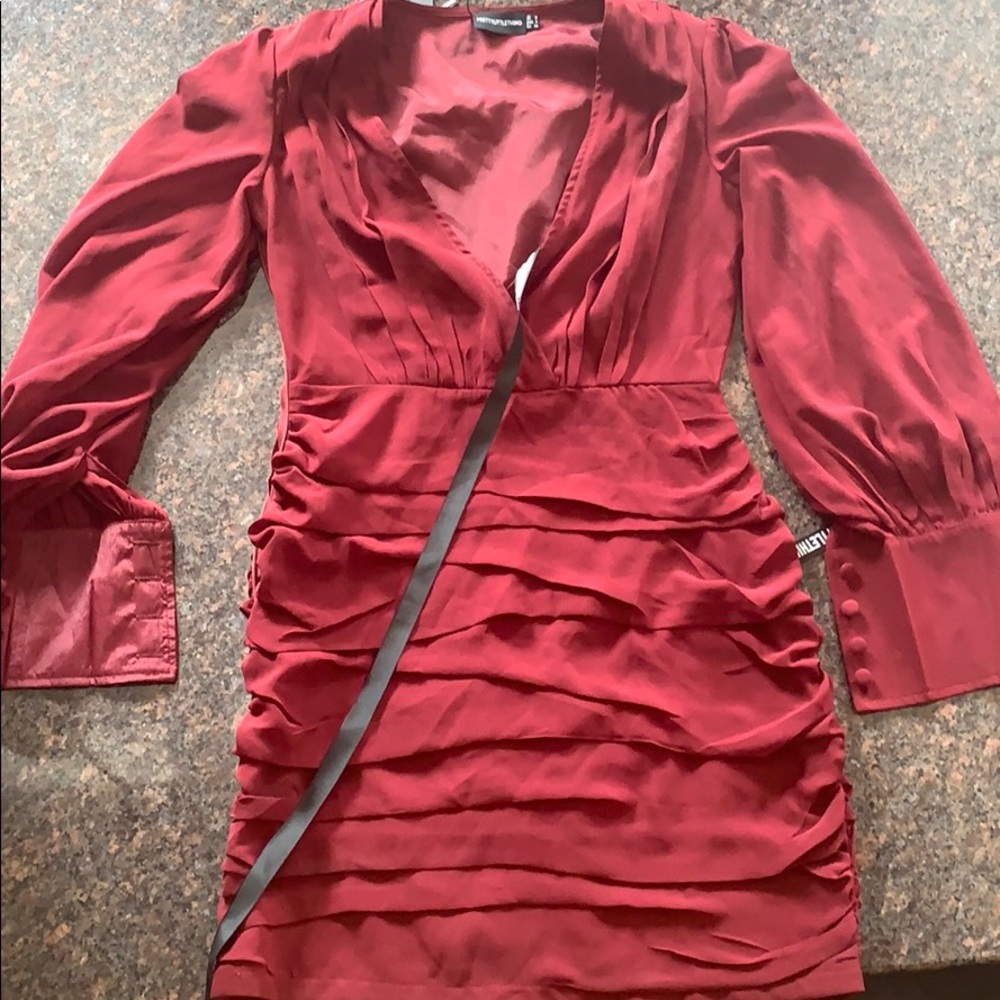 Prettylittlethings chiffon ruched bodycon dress